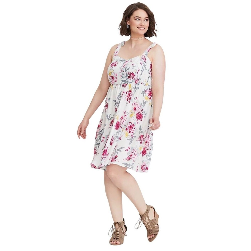 Torrid Ivory Floral Shoulder Tie Mini Dress Womens 2X NWT